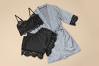 Black Casual Dressing Gown With Bra With Chest Pad