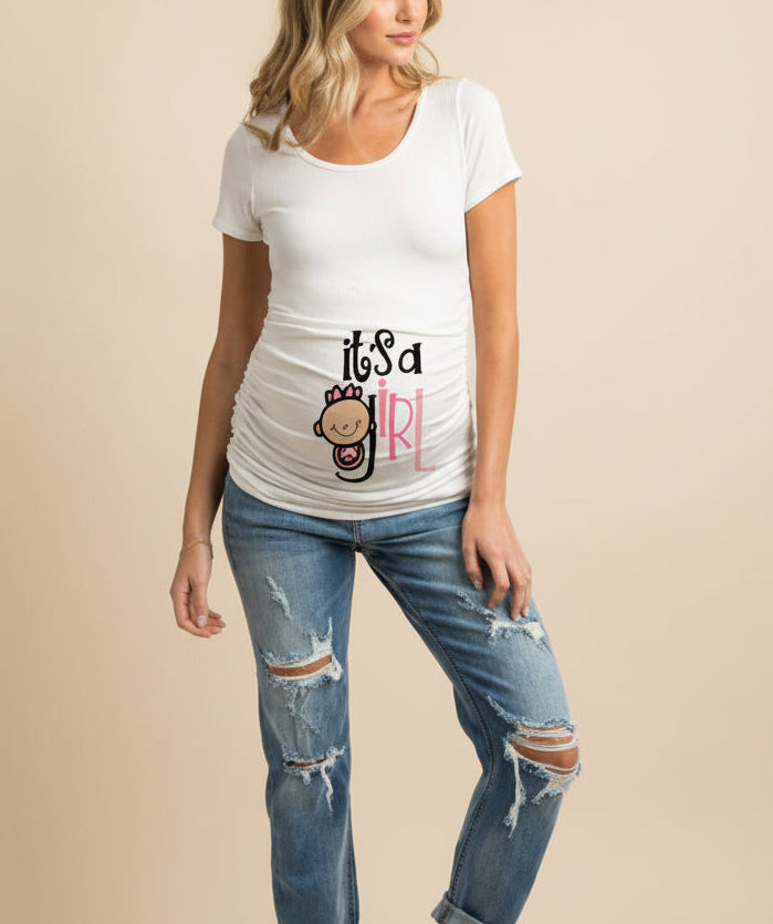 Women T-Shirts Slim Maternity Funny Letter Tops O-Neck Pregnancy Women