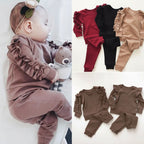 Newborn Baby Boys Girls Ruffles Jumper Solid Long Sleeve Sweatshirt Tops Pants Infant Kids 2Pcs Outfits Clothes Set Fall Clothes