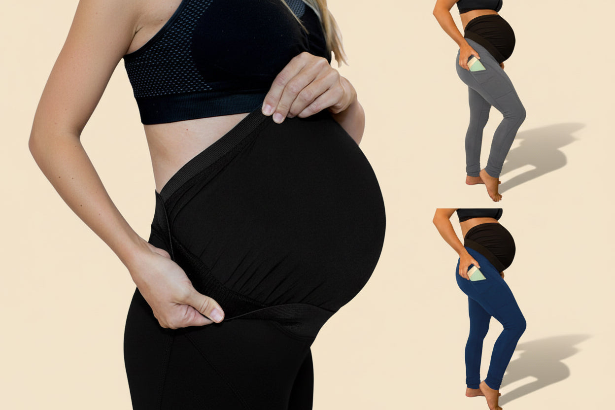 pure color panel long and high waist side pocket Maternity Pants