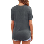 Pregnant Women Solid Color Round Neck Short Sleeves Breastfeeding Postpartum Nursing Top T-shirt