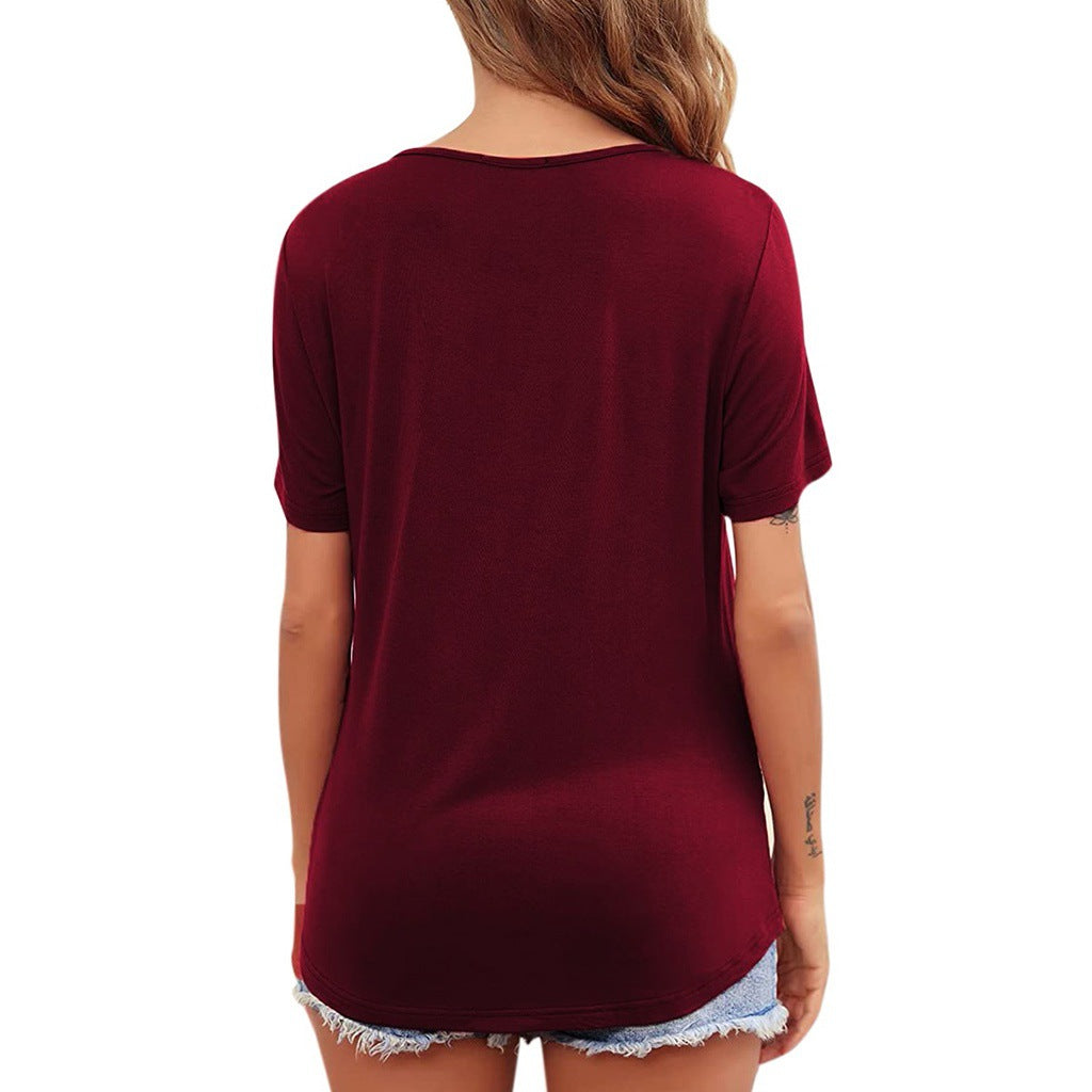 Pregnant Women Solid Color Round Neck Short Sleeves Breastfeeding Postpartum Nursing Top T-shirt